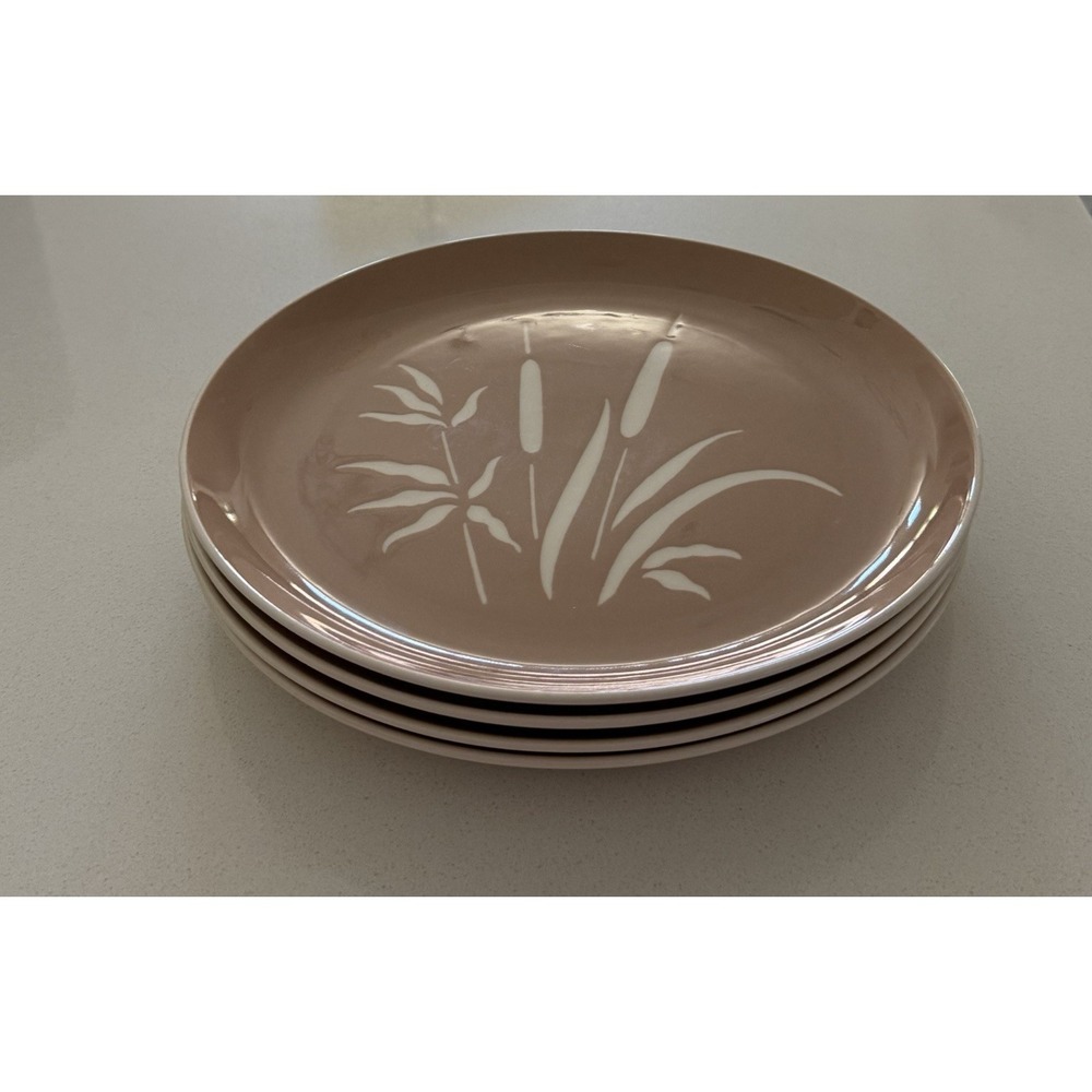 Vintage Harkerware Everglades Ceramic Dinner Plates Cottontail Mauve Set Of 4
